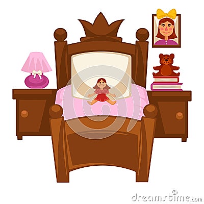 Bed of little girl Vector Illustration