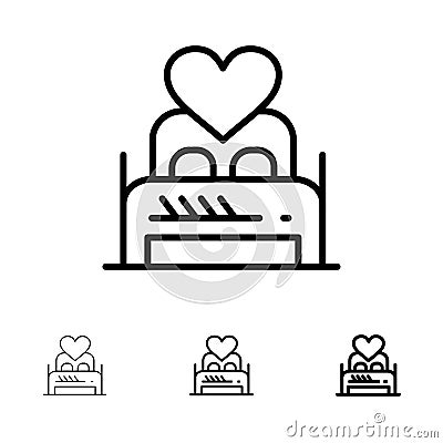 Bed, Love, Lover, Couple, Valentine Night, Room Bold and thin black line icon set Vector Illustration