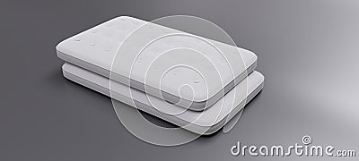 Bed mattress two single white color isolated on gray, view from above. Comfort sleep. 3d render Stock Photo