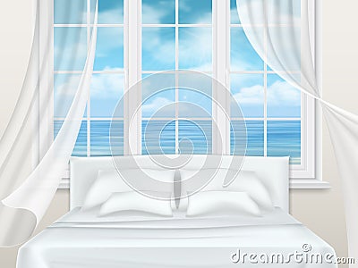 Bed near window Vector Illustration