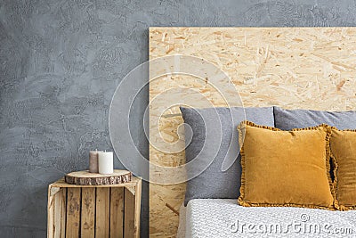 Bed with OSB haeadboard Stock Photo