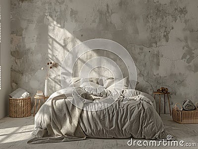 Bed Positioned by Window in Bedroom Stock Photo