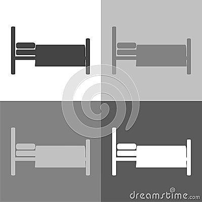 Bed set icon. Hotel room. Bed icon on white-grey-black Vector Illustration