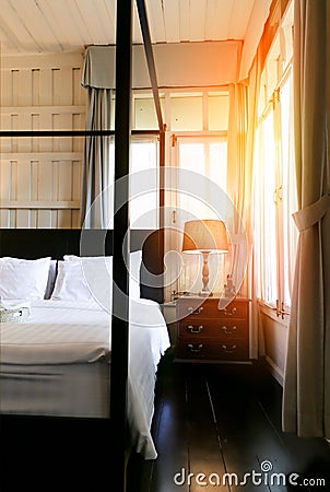 Bed sheet pillows and blanket Stock Photo