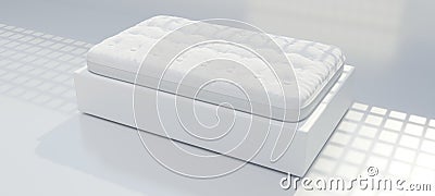 Bed and single mattress white color in a bedroom, comfort sleep concept. 3d render Stock Photo