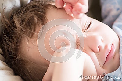 Bed sleep child person portrait, little male Stock Photo