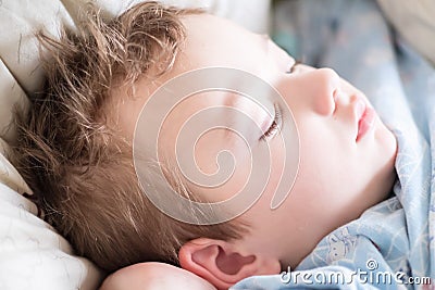 Bed sleep child person portrait, little resting Stock Photo