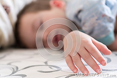 Bed sleep child person portrait, white Stock Photo