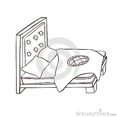 Bed for sleep outline monochrome Vector Illustration