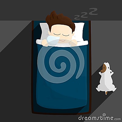 Bed sleep time salary man cartoon lifestyle illustration Vector Illustration