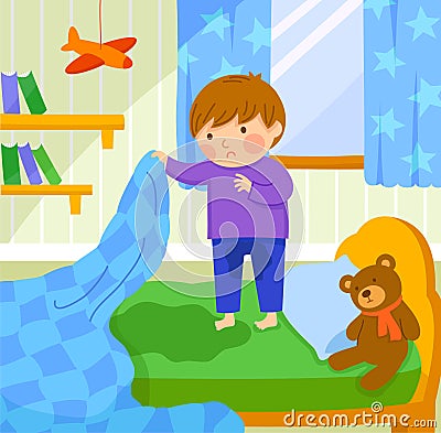 Bed wetting Vector Illustration