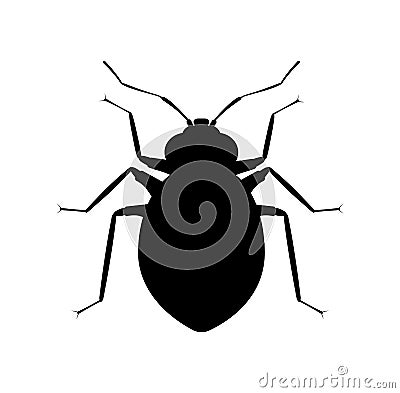Bedbug black silhouette. Pest insect icon. Symbol of pets control service or bite spray. Vector Illustration