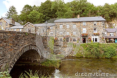 Looking over the River Colwyn at the Prince LLewelyn inn Editorial Stock Photo