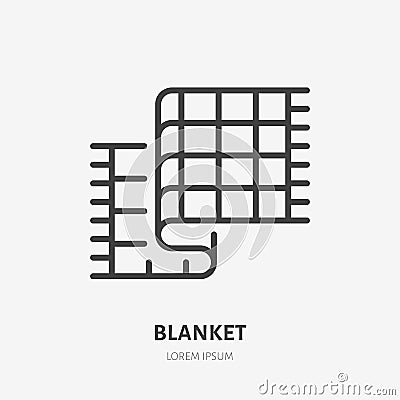 Bedding, bedroom decorations flat line icon. Vector illustration of blanket, plaid. Thin linear logo for interior store Vector Illustration