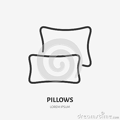 Bedding, bedroom decorations flat line icon. Vector illustration of pillows, cushion. Thin linear logo for interior Vector Illustration