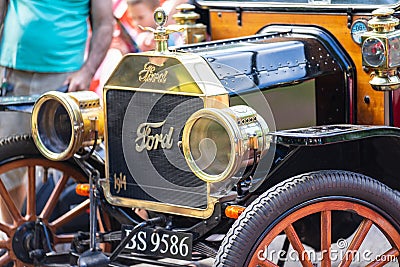 Bedford, Bedfordshire, UK. June 2 2019. Festival of Motoring, fragment of a Vintage Ford Model T Touring 1914 Editorial Stock Photo