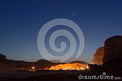 Bedouin camp in the Wadi Rum desert, Jordan, at night Stock Photo