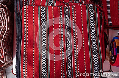 Bedouin-style embroidered pillowcases for sale at local street market Stock Photo