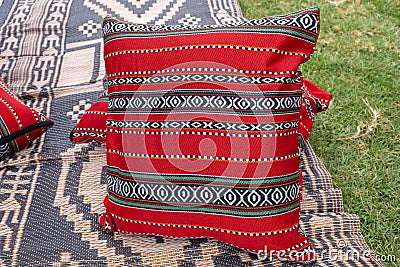 Bedouin-style embroidered pillowcases for sale at local street market Stock Photo