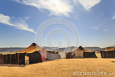 Bedouin tent with clear blue sky above it Stock Photo