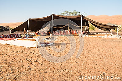 Bedouin tent in the Wahiba Sand Desert in the morning Stock Photo