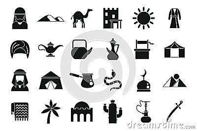 Bedouins icons set simple vector. Arab desert Stock Photo