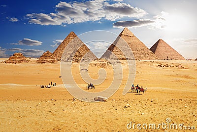 Bedouins near the Pyramids of Giza in Egypt Stock Photo