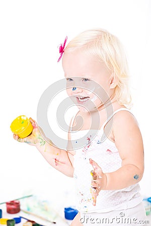 Bedraggled girl with bright colors Stock Photo