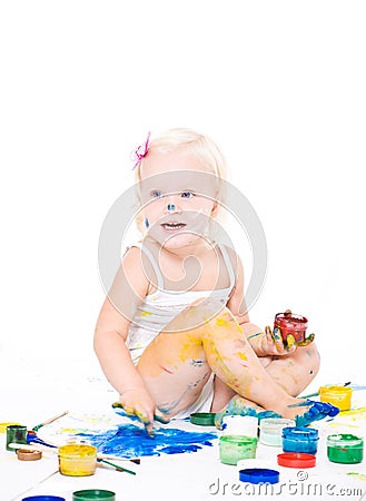 Bedraggled girl with bright colors Stock Photo