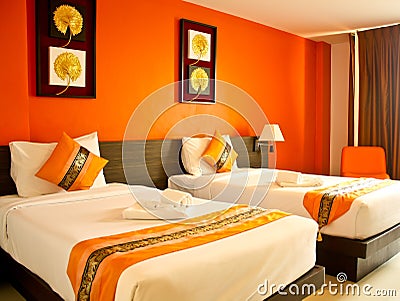 Bedroom bright orange Stock Photo