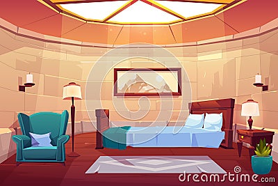 Bedroom in castle or palace. Empty sunny apartment Vector Illustration