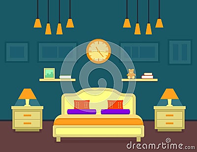 Bedroom cozy interior Vector Illustration