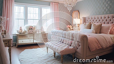 Bedroom decor, home interior design . Glam Hollywood Regency style Stock Photo