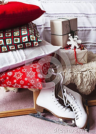 Bedroom decorated in Christmas style Stock Photo