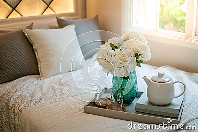 Bedroom decorative objects on the bed Stock Photo