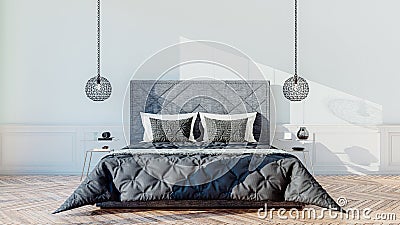 Bedroom design with hanging lamps Stock Photo