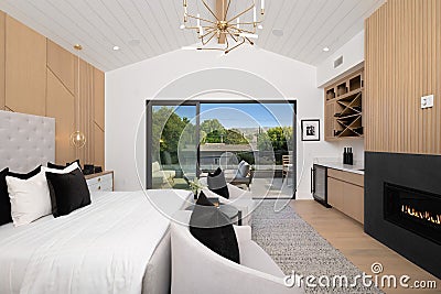 Bedroom filled with natural light from the balcony Editorial Stock Photo