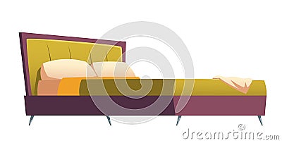 Double bed with green upholstery and pillows Vector Illustration