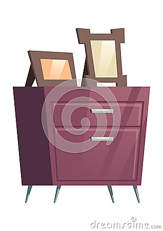 Bedroom furniture night table with photo frames Vector Illustration