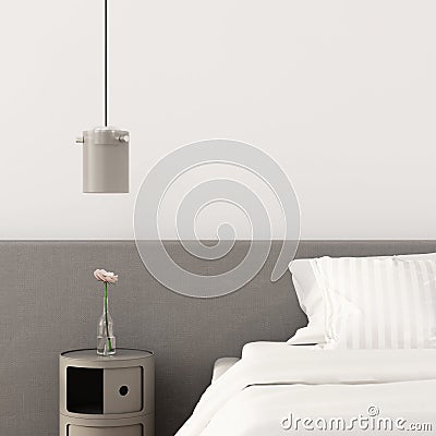 Bedroom with gray bedside table and chandelier Cartoon Illustration