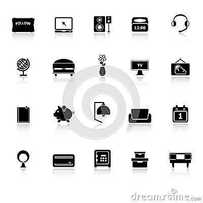 Bedroom icons with reflect on white background Vector Illustration