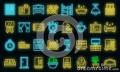 Bedroom icons set vector neon Vector Illustration