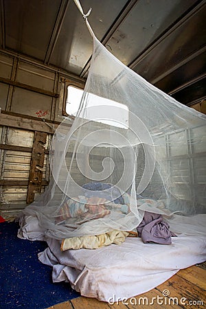 Bedroom inside a truck Stock Photo