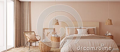 Bedroom interior.Beige tones design. Stock Photo