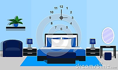 Bedroom interior in blue colors. Vector illustration. Vector Illustration