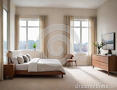 bedroom interior with cozy AI Stock Photo