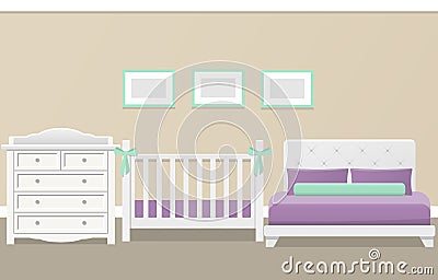 Bedroom interior. Flat vector illustration. Vector Illustration