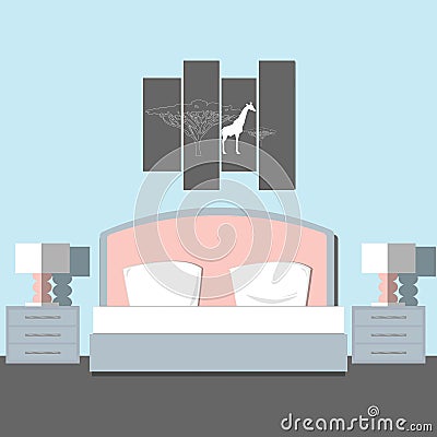 BedRoom interior. Room interior with furniture. Flat style vecto Vector Illustration