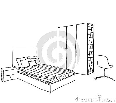 Bedroom interior sketch. Room for teenager Vector Illustration