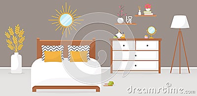 Bedroom interior. Vector horizontal banner Vector Illustration